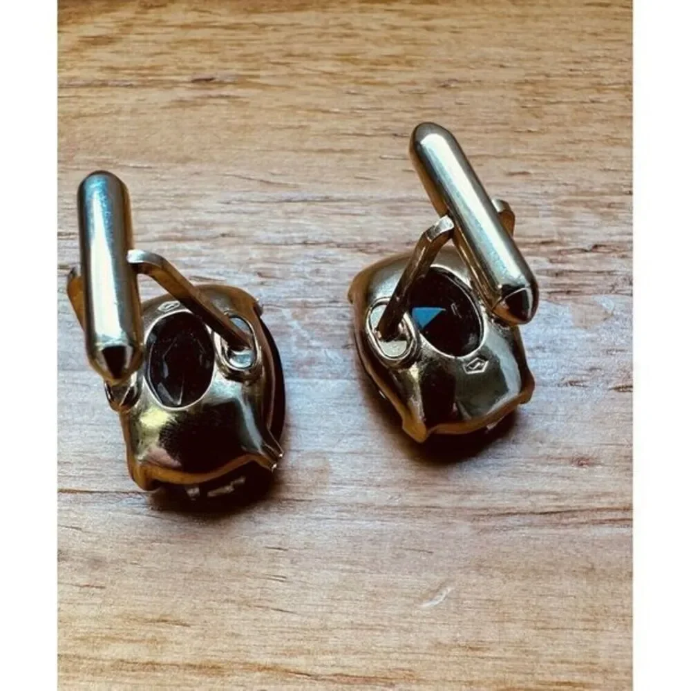 Smokey Quartz Cufflinks Unisex Domed Gold Toned Brown Faceted Oval Stone Vintage